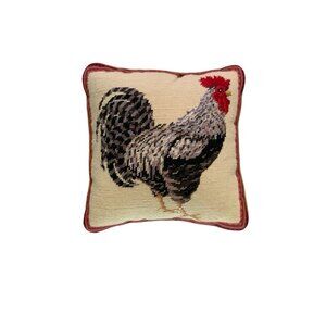 Pillow Needlepoint Rooster Handcrafted Vintage Farmhouse Decor